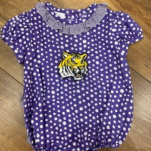 Purple Polka Dot Baby Bubble with LSU Tiger Patch